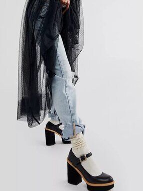 Free People Maggie Mary Jane Platforms Black EU 36 US 6 Chunky Heel Y2K Grunge